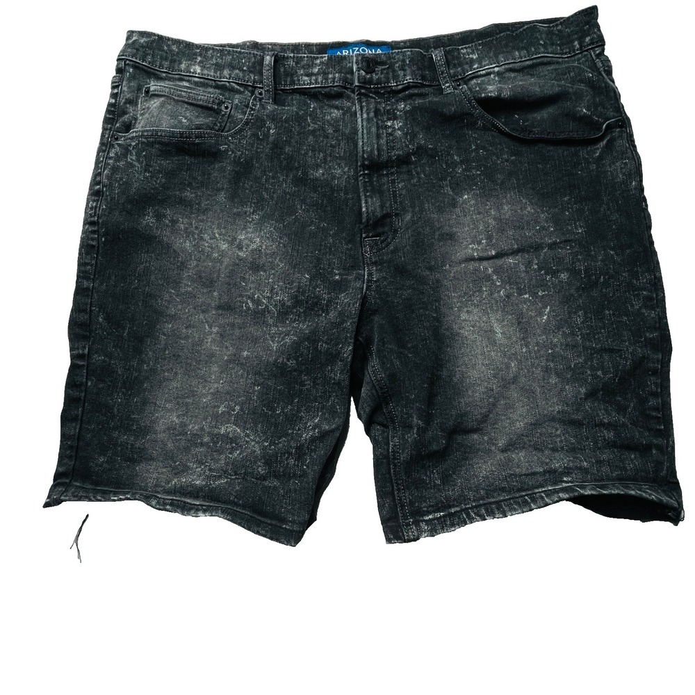 Arizona Flex Mens 38 Black Slim Fit Denim Shorts Distressed Raw Hem
